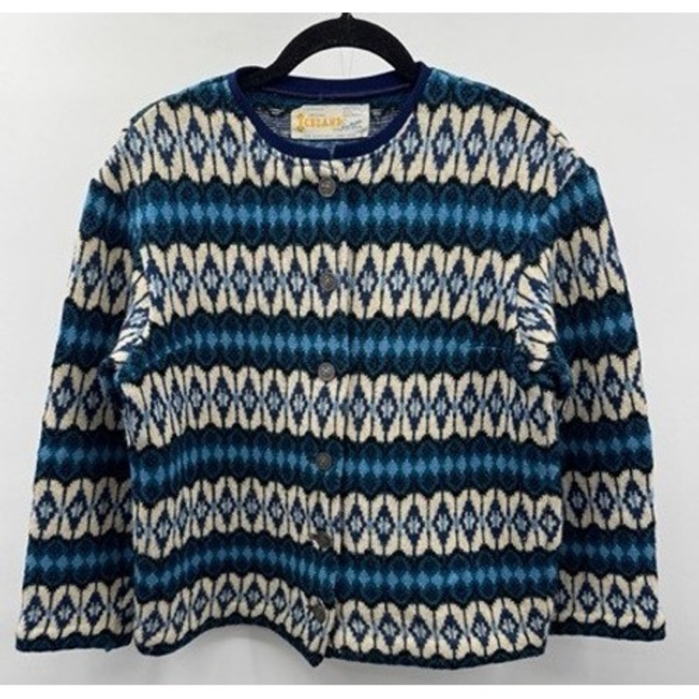 Vintage Original Iceland Hans Heitsch Fair Isle Wool Cardigan Sweater